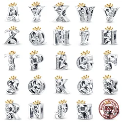 Classic Crown 26 Letters A-Z 925 Sterling Silver Charms Fit 925 Original Bracelets Diy Jewelry Making For Women Gift