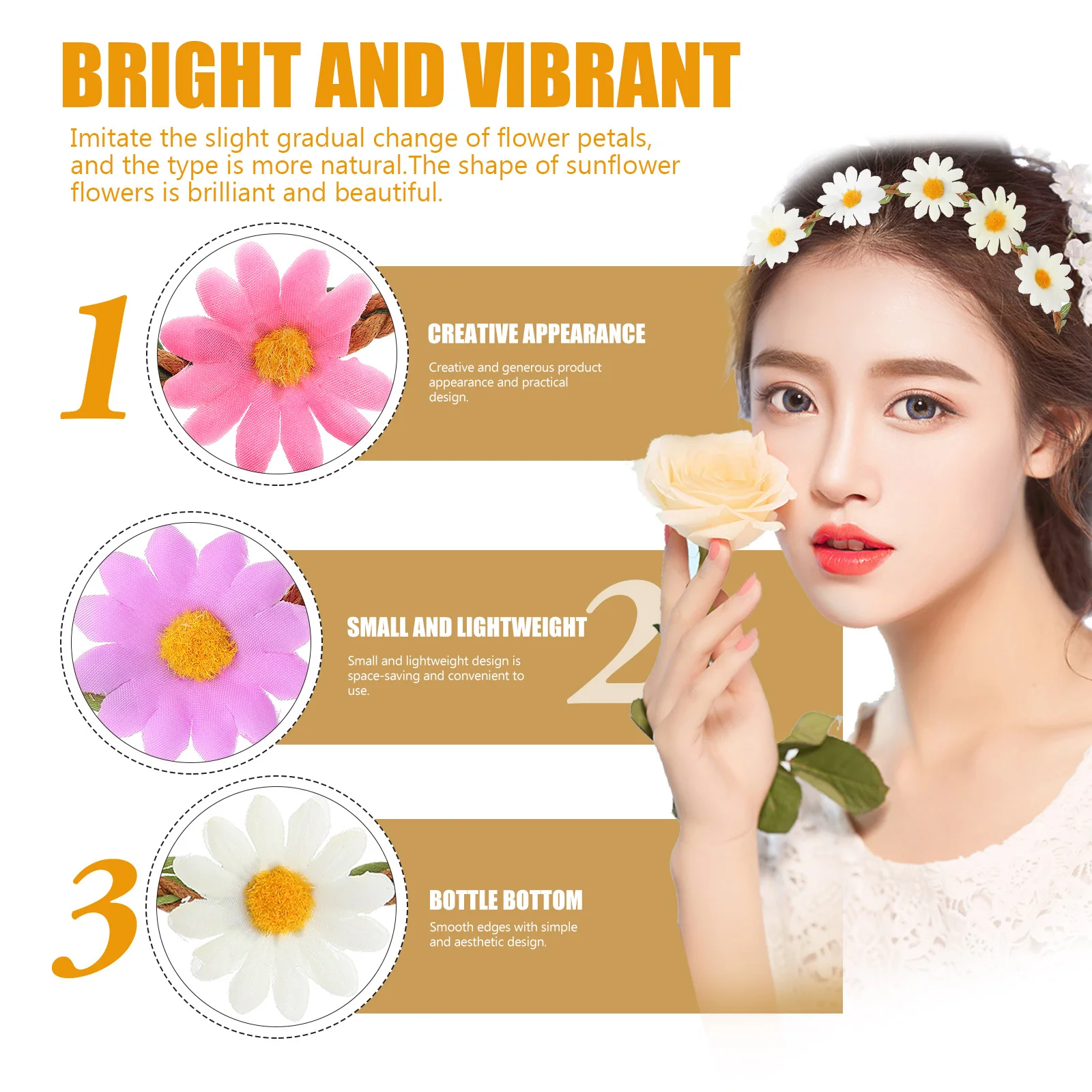 

5Pcs Marguerite Hairband Women Headband Cloth Floral Decor Lightweight Elegant Hair Accessory for Party Photography Garden Event