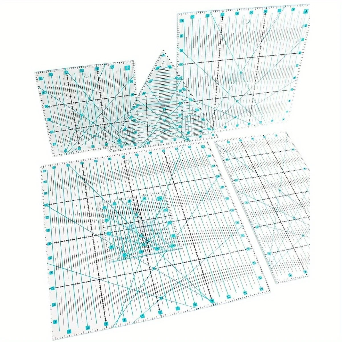 

6 акриловых линейки ручной работы полный набор линейки для шитья: квадратные 12,5x12,5, 9,5x9,5, 6,5x6,5, x дюйма плюс 6x12 треугольников 8 дюймов