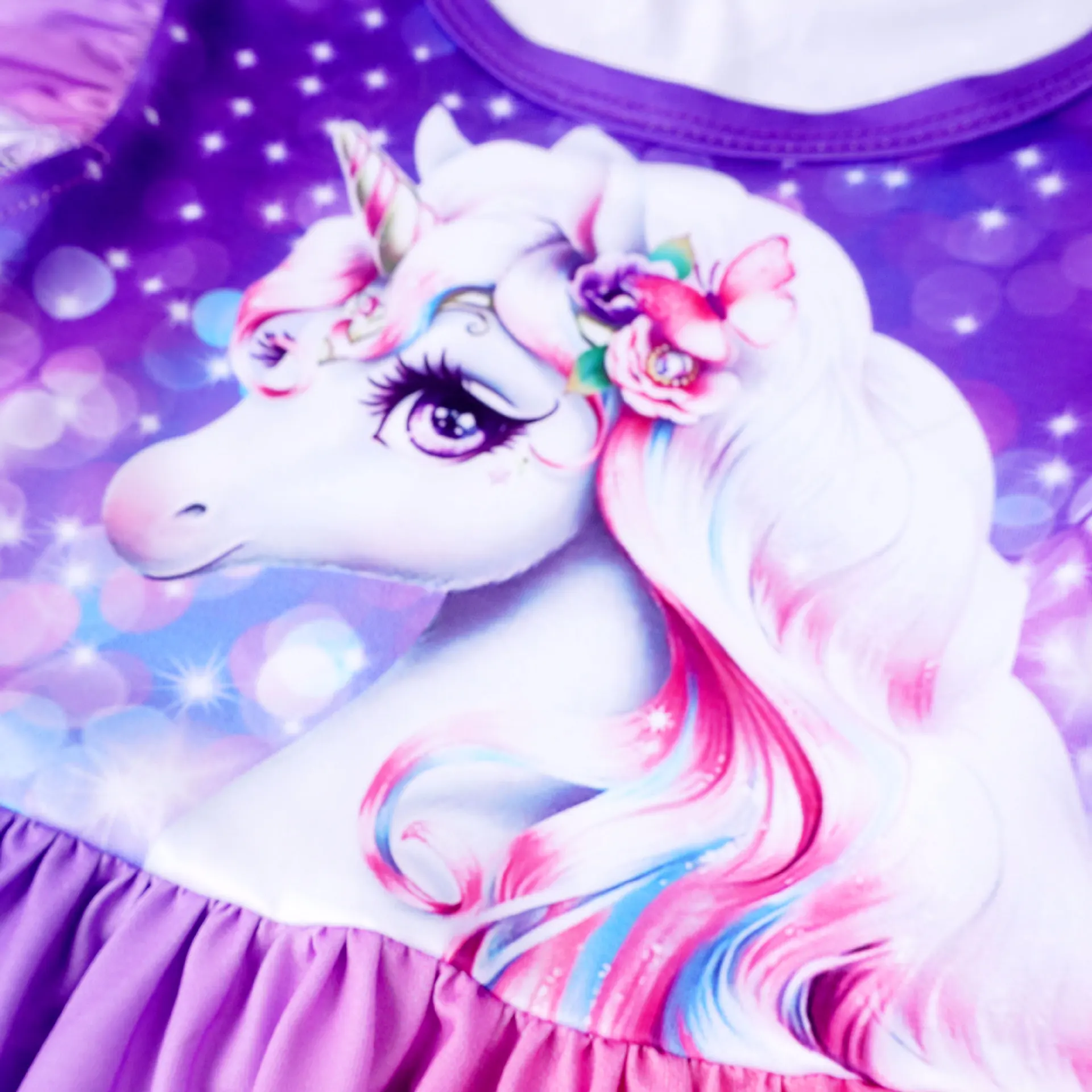 เด็กแบบใหม่ Unicorn Girls ชุดเสื้อผ้าหน้าร้อน Starry Gradient ชุดเจ้าหญิงแฟชั่นเด็ก Fly Sleeve Vestidos