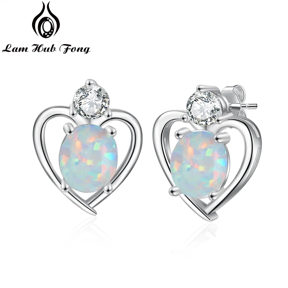 Original Heart Stud Earrings for Women Cute Oval Opal Stone Earrings with Zircon Fashion Jewelry Wedding Gifts