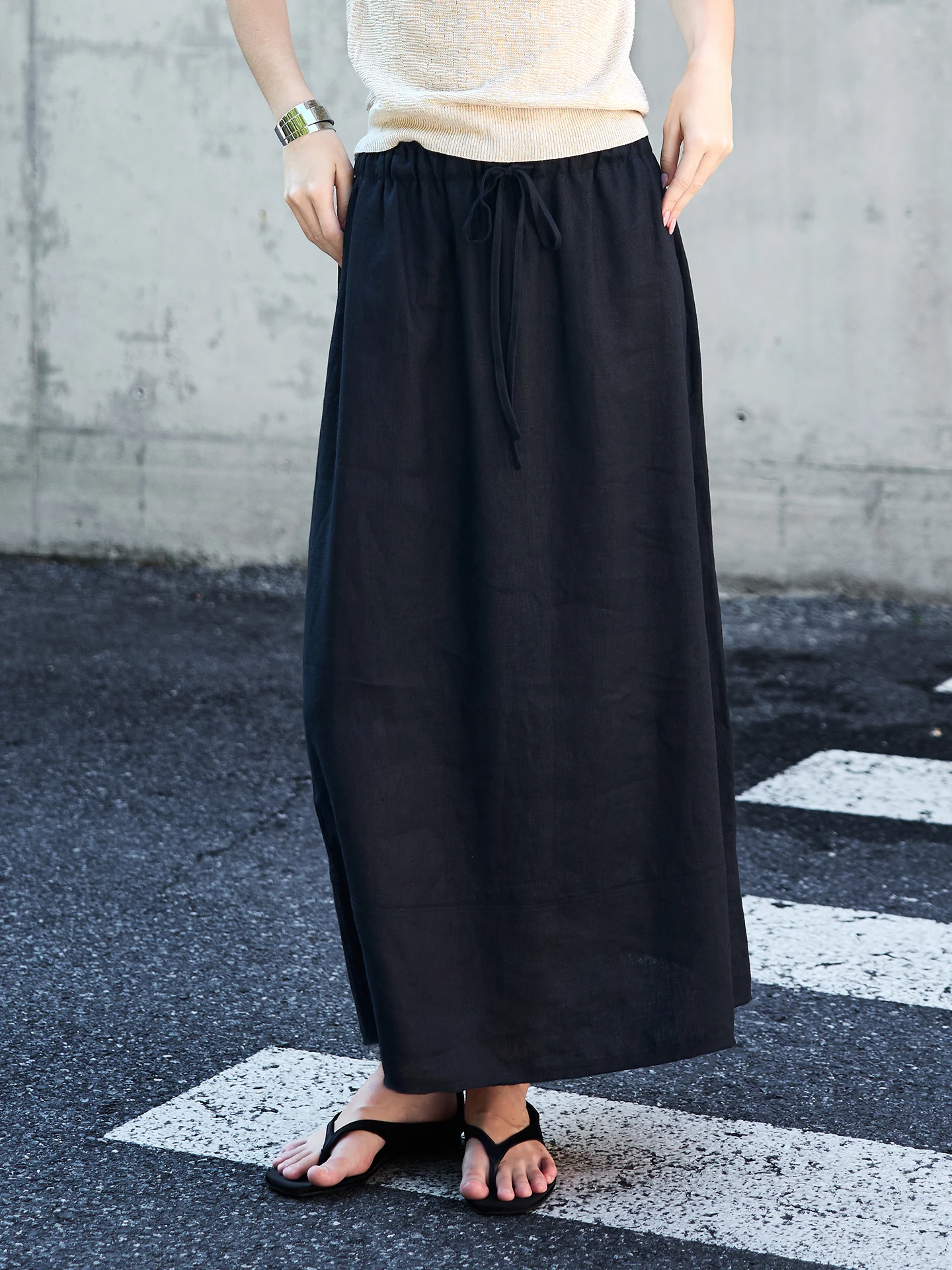 Pure Linen Skirt Women's Spring Autumn High End Half Body Skirt Straight Cut Loose Fit Low Waist Design Belt Detail