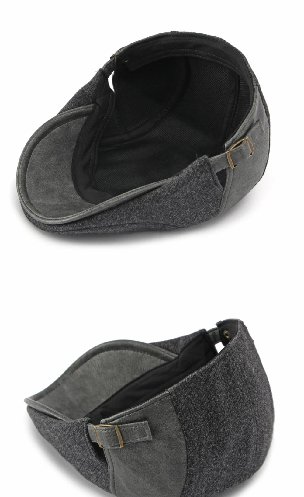 HT5152 Herren- und Damen-Baskenmütze 2026 Neue Herbst-Winter-Kappe für Männer und Frauen, Woll-Ivy-Flatcap, Künstler-Malermütze, Verstellbare PU-Leder-Baskenmütze – Detail 9