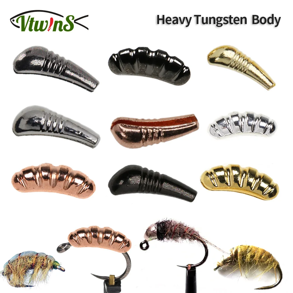 Vtwins Fly Fishing Heavy Tungsten Body Jig Back Beads Ribbed Scud/Shrimp/Perdigon Nymph Bodies Weight Tying Knitting Material