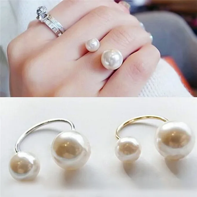 2024 New Gold Color Big Ring Fashion Elegant Simulated Pearl Opening Rings Women Jewelry Gift  Wholesale