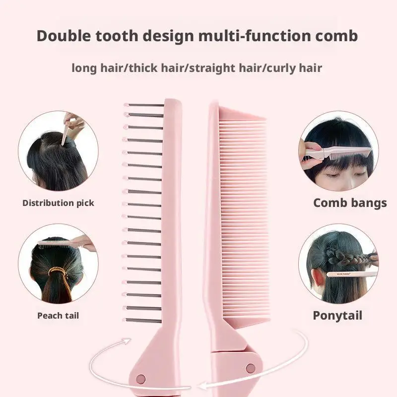 مشط شعر قابل للطي 2 في 1 أداة تصفيف الشعر مضادة للكهرباء الساكنة مع وظيفة تدليك الرأس للسفر والمحفظة #5
