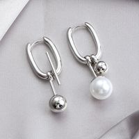 Fashion Metal Imitation Pearl U-Shaped Drop Earrings Women Minimalist Silver Color Asymmetric Square Ear Buckle Party Jewelry