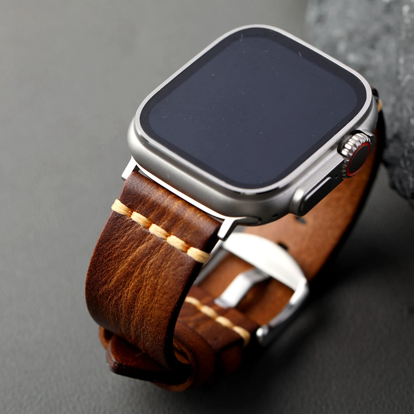 Handmade top layer cowhide strap, compatible with Apple Watch 49MM 46MM 45MM 44MM genuine leather strap Ultra S10 men watchband