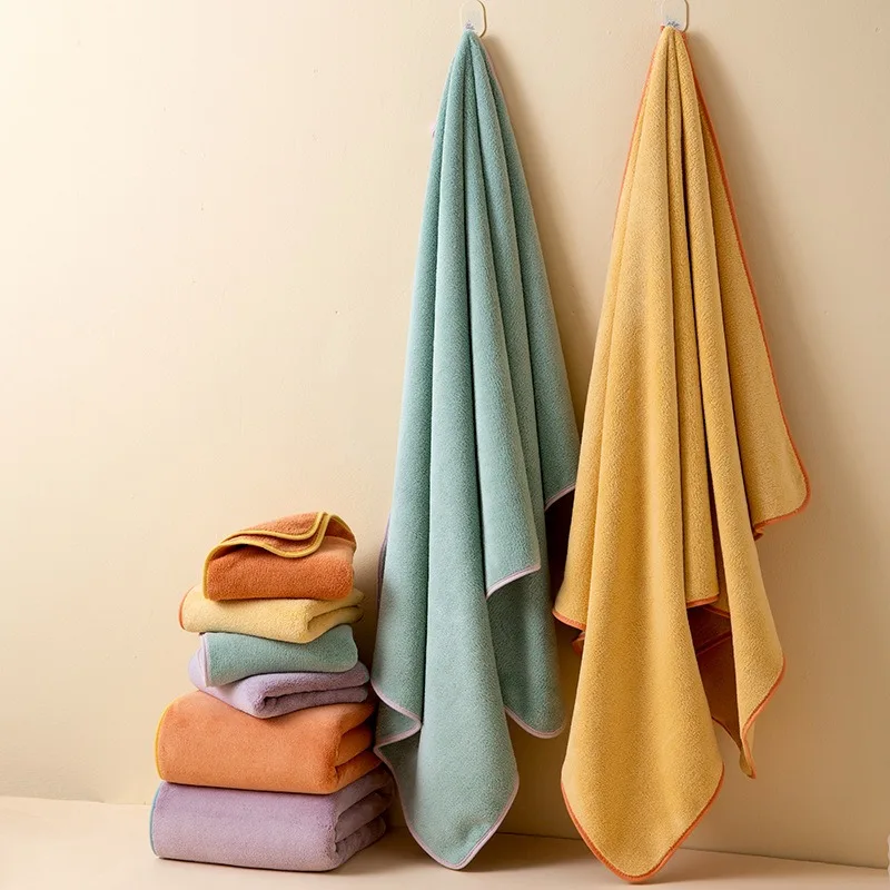 Coral Velvet Plain Edged Towel Set for Adult Microfiber Soft Absorbent Thickened Hand Towel 35x75 Household Bath Towel 70x140cm