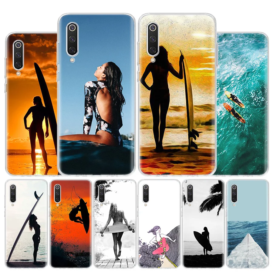 Surfboard surfing art surf Girl Cover Phone Case For Xiaomi Redmi Note 13 12 12S 11 11S 10 10S 9 9S 11T 11E Pro Plus 8 8T 7 + Co