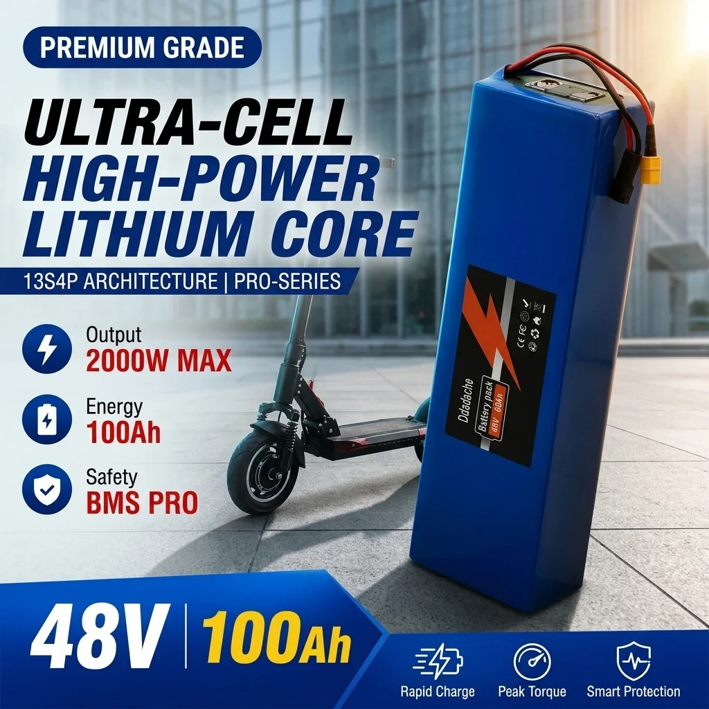 Batteria per monopattino elettrico 48V, modello 13S4P, 60Ah, batteria agli ioni di litio di grado A con celle 18650 e sistema BMS integrato, adatta per i monopattini della serie Kugoo M4, M4Pro e