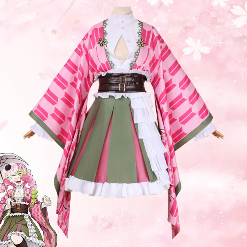 Anime Kanroji Mitsuri Cosplay Costume Anniversary Women Adult Outfit Halloween Carnival Party Disguise Performance Stage Suit