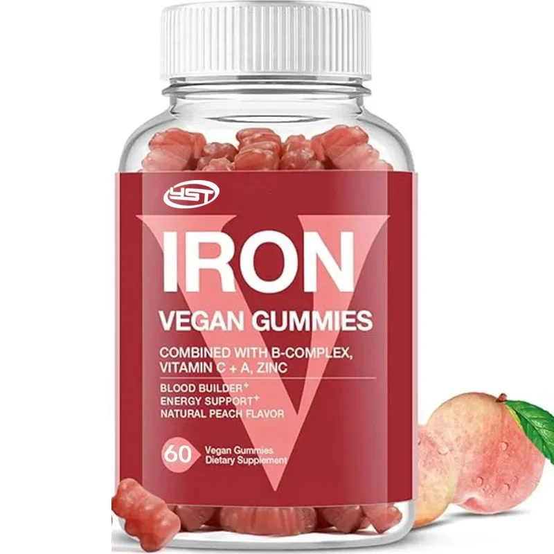 Vegetarian Iron Soft Candy Supplement - Contains Vitamin C, A, B Complex, Folic Acid, Zinc, Suitable 60 Gummies