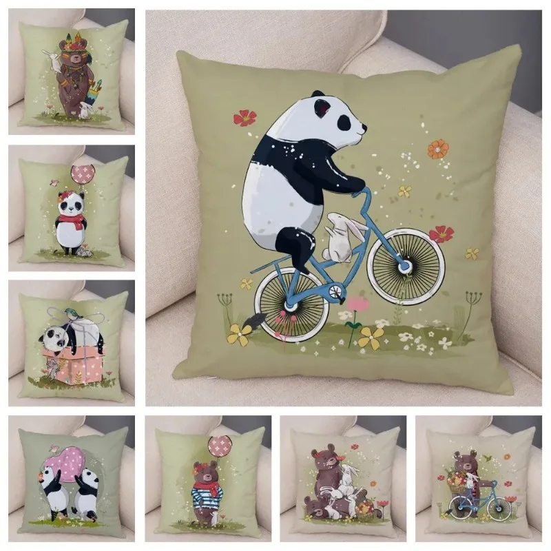 Colorful Cartoon Panda Pillowcase Office Living Room Home Pillowcase Car Ornaments