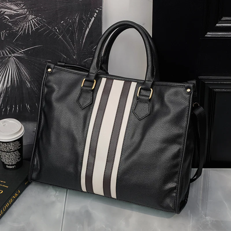 Retro Striped Handbag Men Top-Handle Bags Business Briefcase Men Crossbody Bag Large Capacity Laptop Bags Male Shoulder Bag