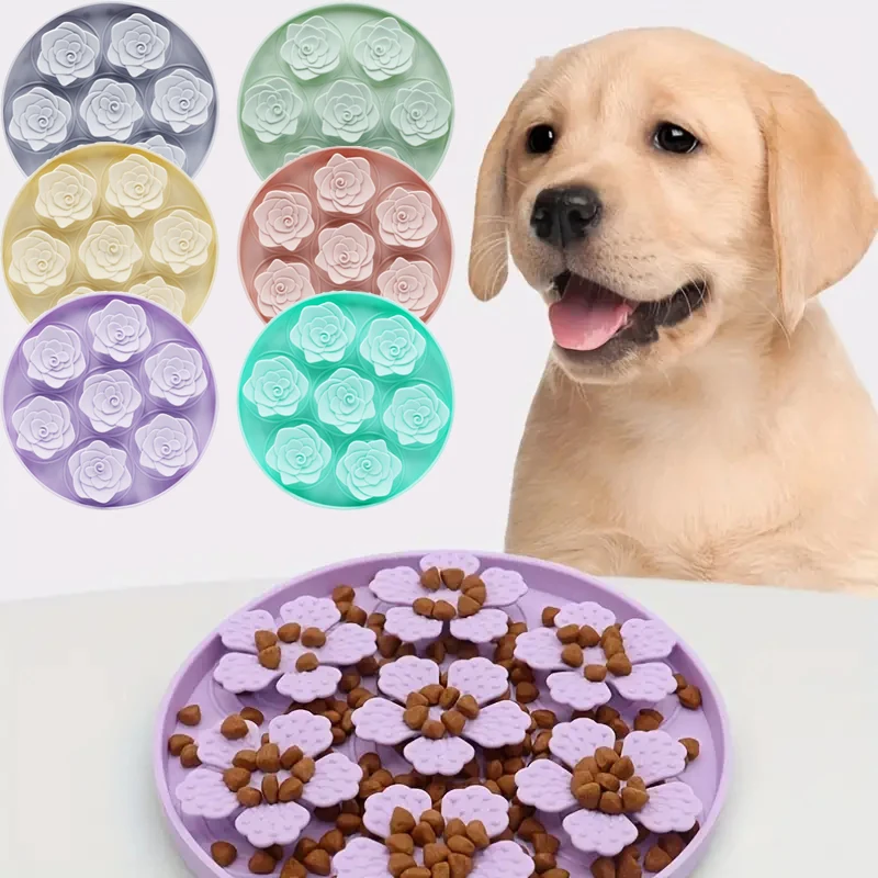 Silicone Pet Slow Food Mat for Dog Cats Leak proof Meal Mat Easy to Clean Anti slip Waterproof Pet Mat Rose shaped Slow Food Mat