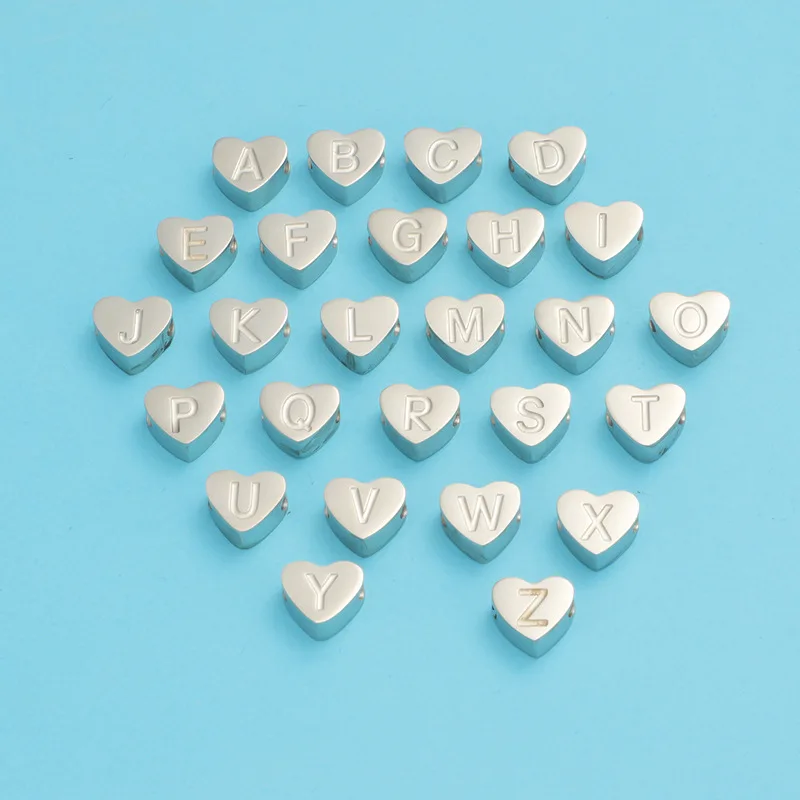 10pcs/Lot Stainless Steel Heart Etching Alphabet Letter Bead Charms From A-Z for DIY Jewelry Findings Accessories