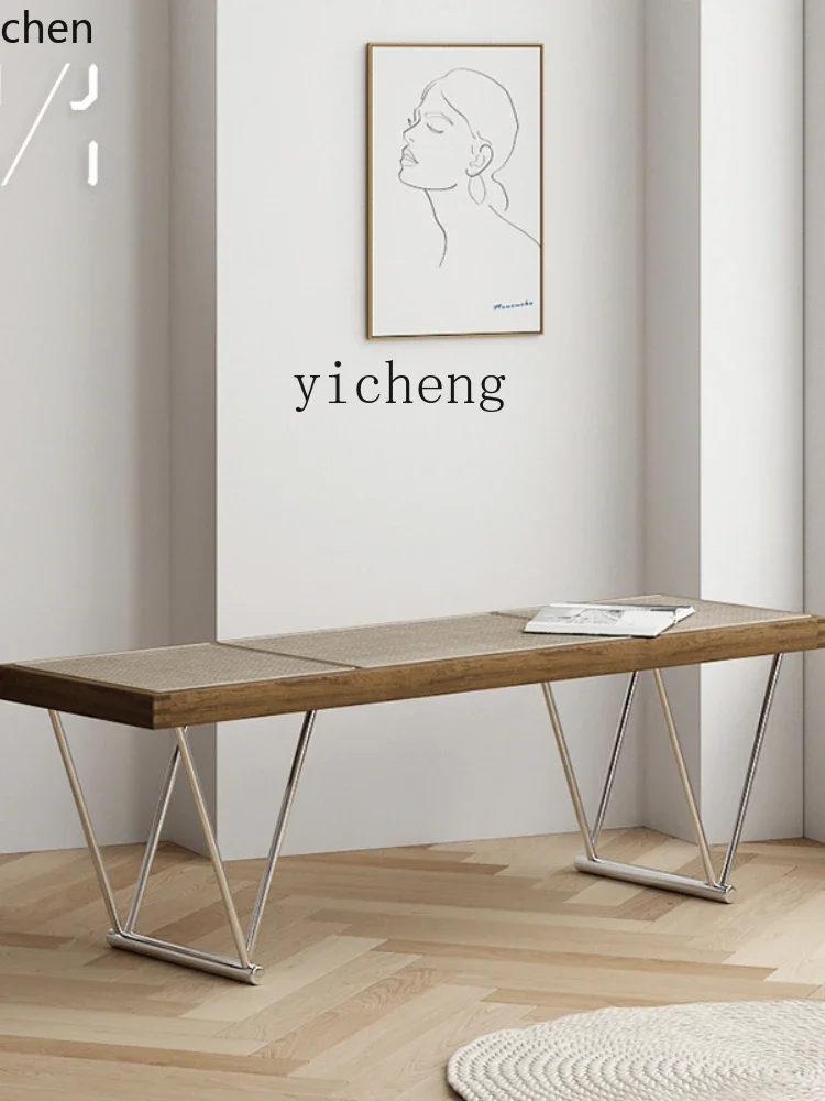 YY- Solid Wood Bench Rattan Stainless Steel Shoe Changing Stool Bed End Stool Dining Table Bench