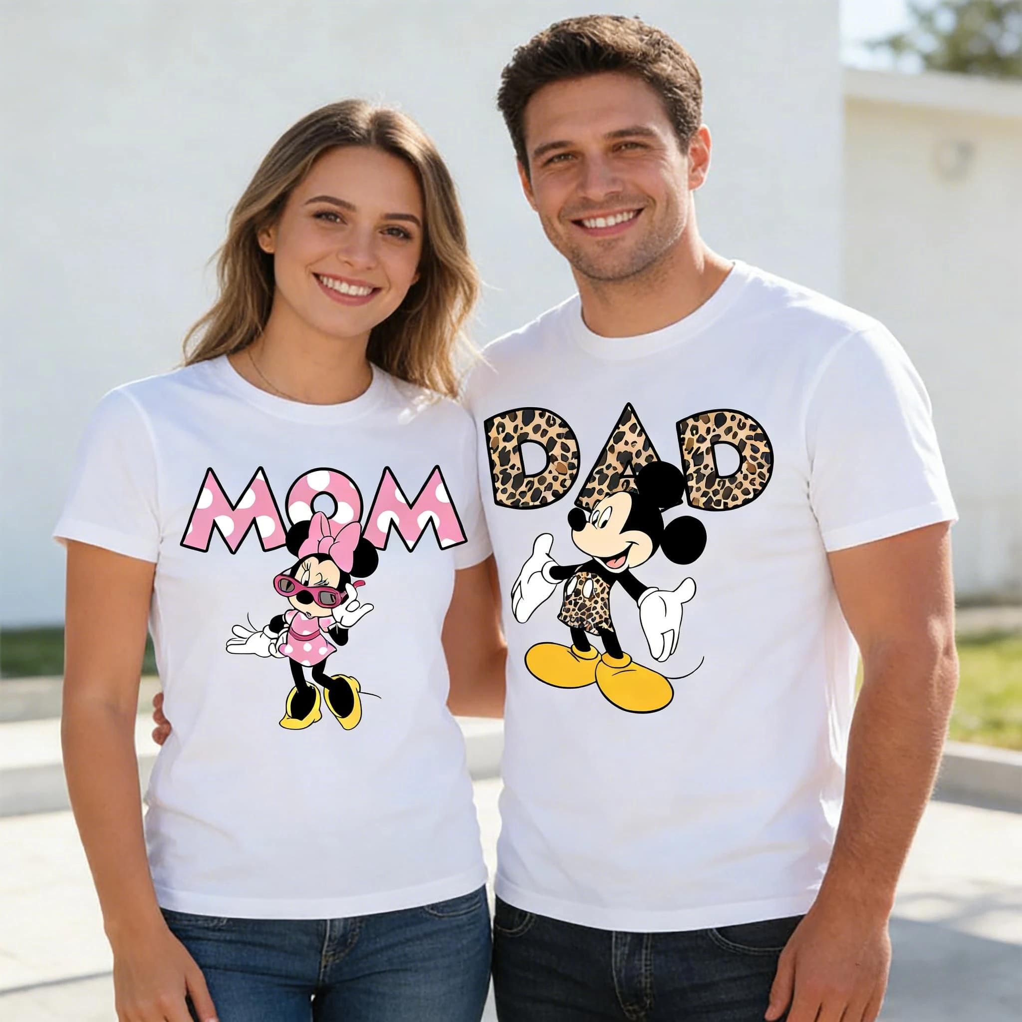 parent-child outfit Mickey Minnie MOM DAD Matching Men and Women T Shirts Couple Family Print Kids Tees boys and girls