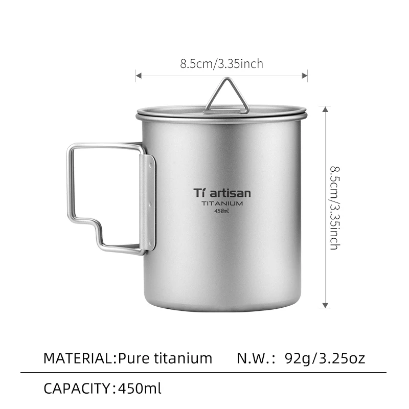 Tiartisan Outdoor Titanium Lichtgewicht Draagbare Thee Koffiekopje Opvouwbare Handgreep Camping Watermok voor Wandelen Reizen