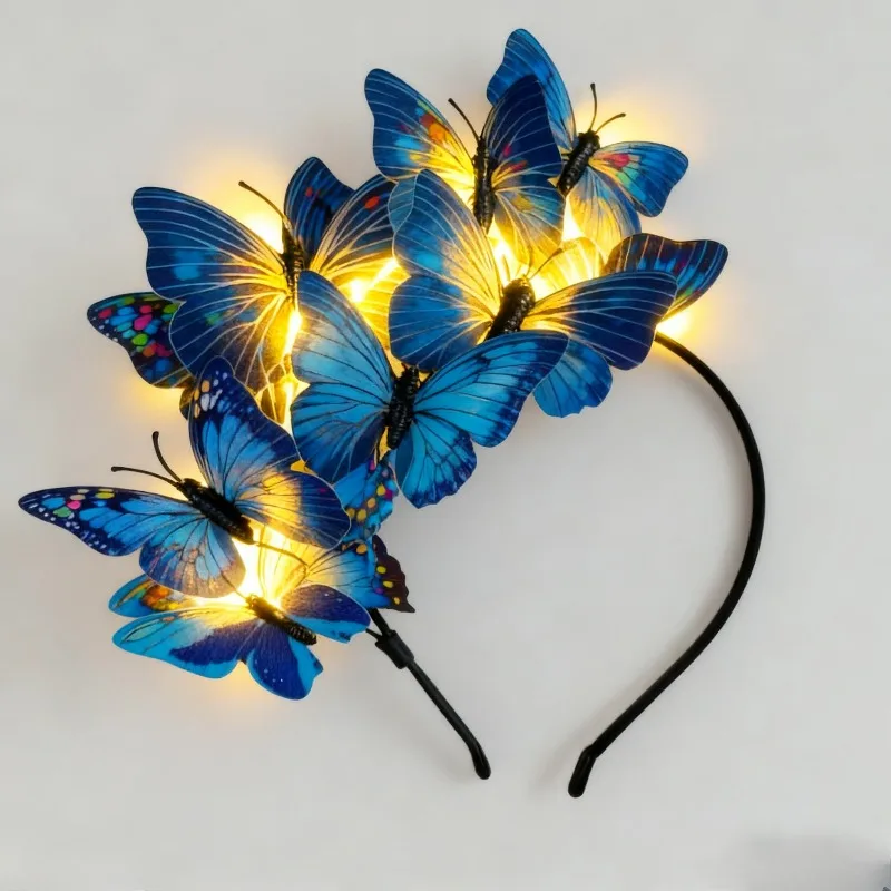 

LED Butterfly Headband - Light Up Plastic Hair Crown for Wedding Halloween Christmas - Glow in Dark Party Headpiece (Black/White