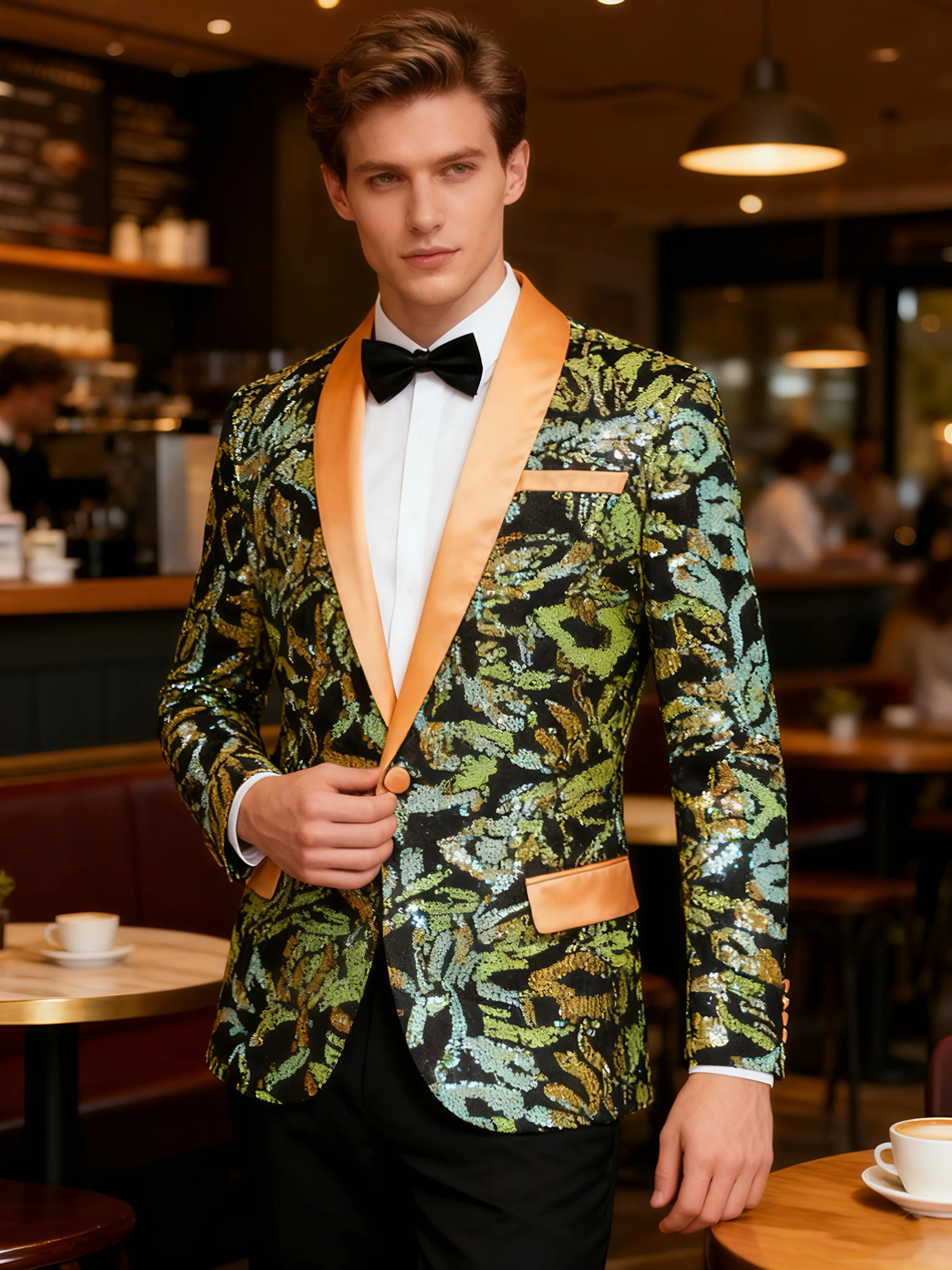 

Men's single sequin top, tuxedo, slim-fitting tuxedo, sequin skirt, evening dress, wedding jacket, suit jacket
