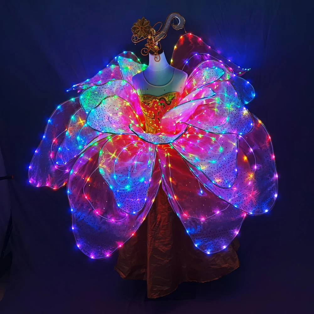 

Full Color LED Petal Skirt Flower Opening Dance Big Swing Dress Modern Dance Performance Dress LED Robot Suit Blossom Long Dress