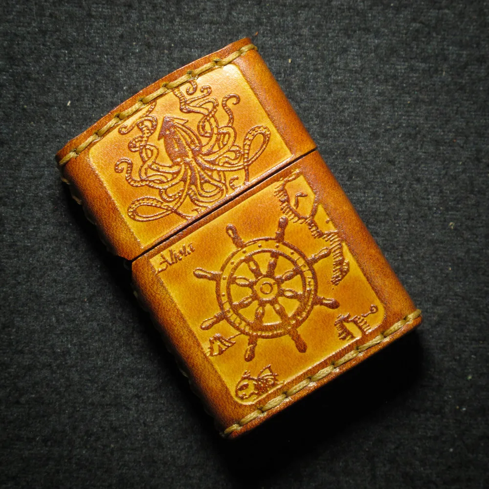 Luxury Handmade Custom Lighter Cover Vintage Cowhide Lighter Protective Case for Zipp Lighter Belt Bag Storage Shell