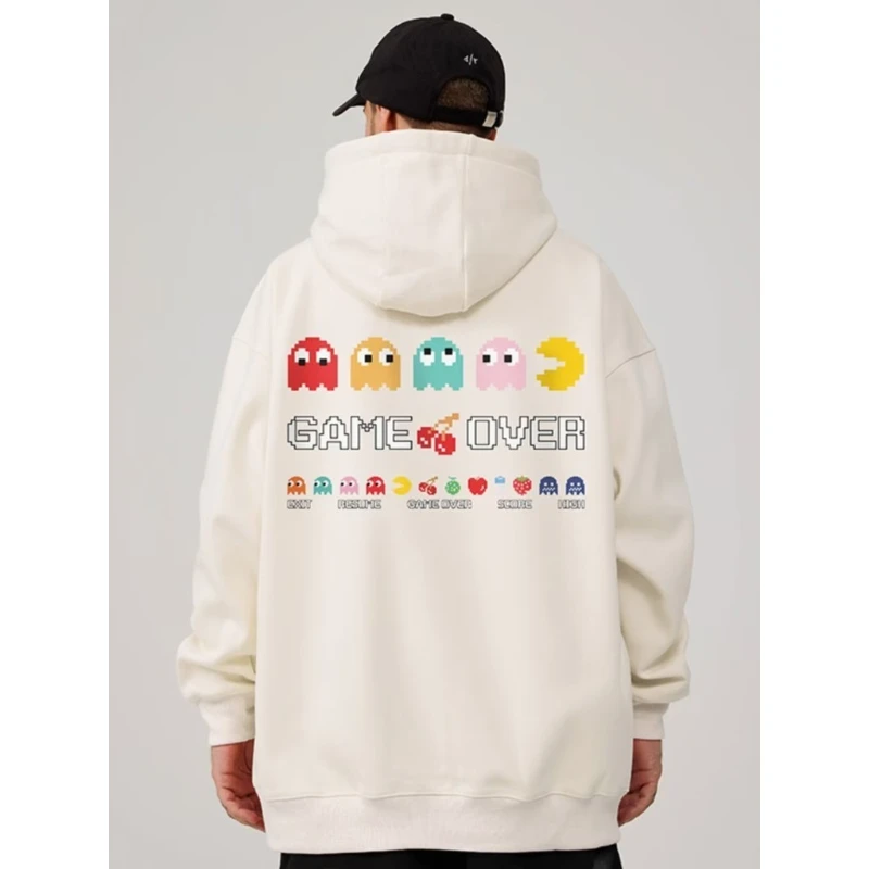 M-8XL Hoodie Men's Large Hoodie Hoodie Fashion Loose Game Pac Men's Printed Long Sleeve Double Shirt