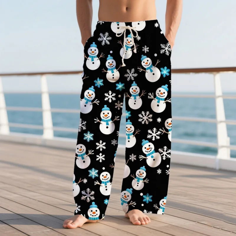 

2026 Men's Spring and Autumn Leisure Wide Leg Christmas 3D Printed Vacation Elastic Rope Waist Outdoor Sports Comfortable Pants