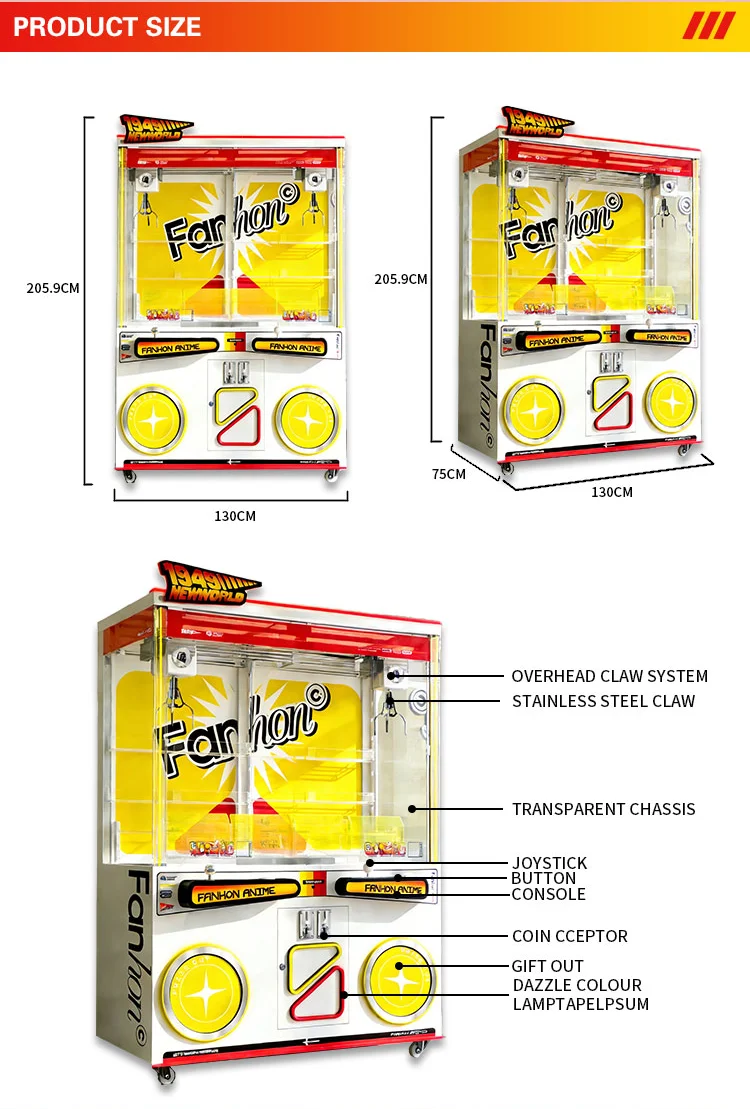 Transparent Colorful 2-Player Claw Machine | Large Capacity Self-Service Vending Flashing Lights Adjustable Win Rate | English