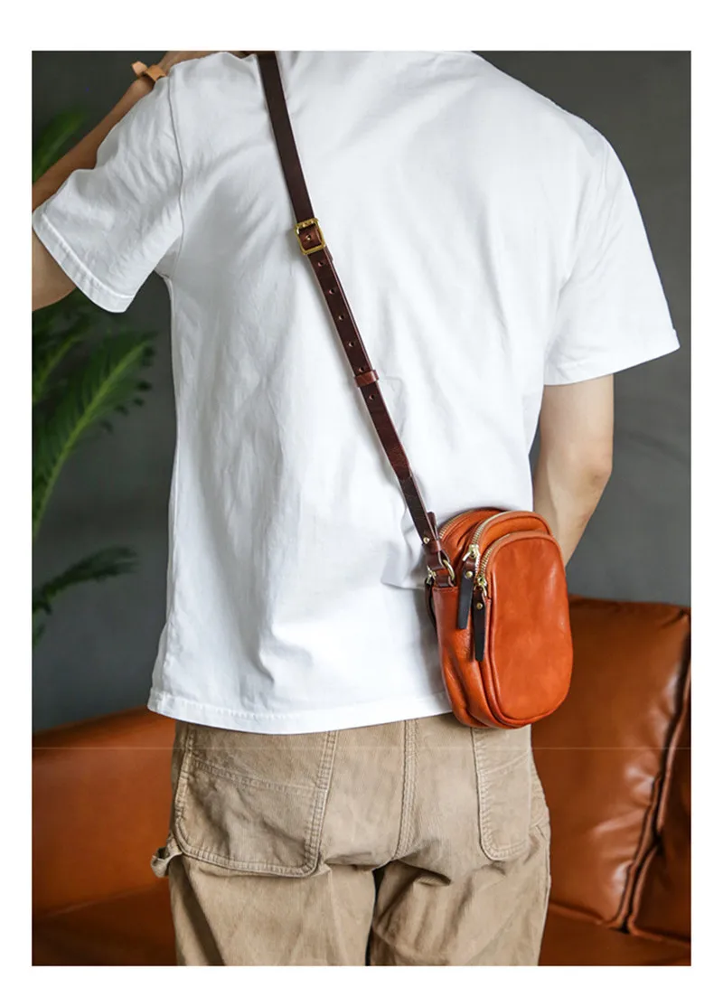 PNDME Einfache, lässige, hochwertige, natürliche Echtleder-Handytasche für Herren, leichte, beliebte Schulter-Umhängetasche – Detail 6