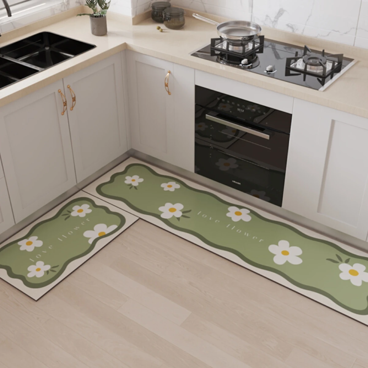 

Floral Kitchen Floor Mat Non-Slip Oil Resistant Carpet Diatomaceous Mud Absorbent Foot Mat Home Decoration