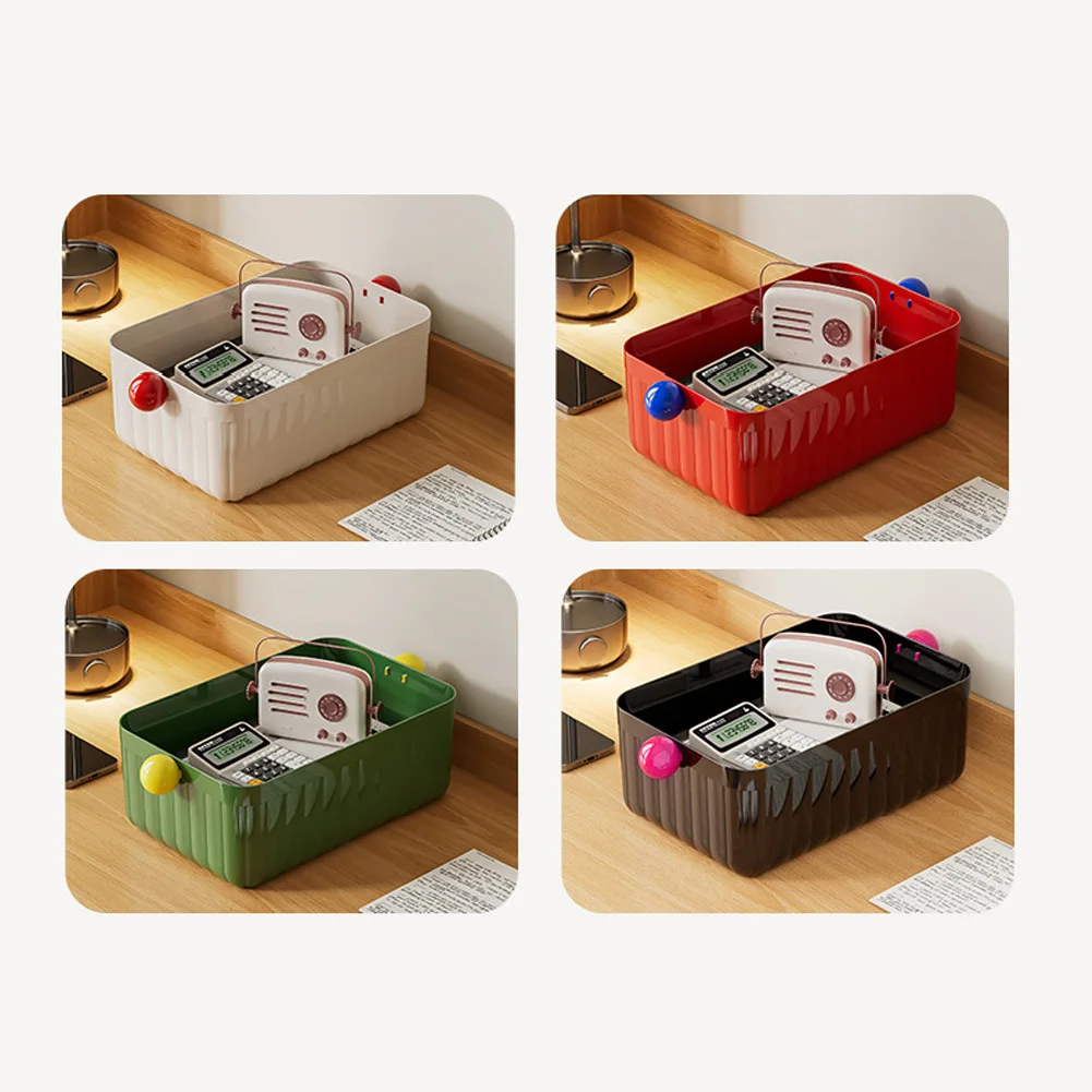 Portable Dopamine Storage Box, Large Capacity Desk Storage Box With Spherical Handle, Stackable Stationery Storage Boxes