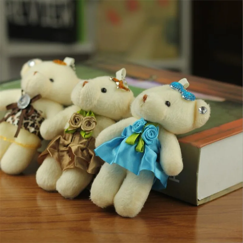 11CM Mini Small One-Piece Bear Plush Toy Wedding Dress Bear Stuffed Bouquet Accessories Doll Wedding Throw Holiday Gift Pendant