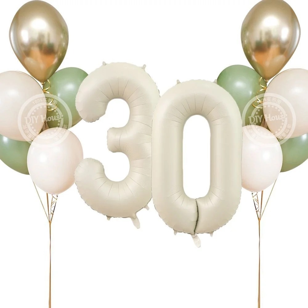 23 stücke 32 Zoll cremige Nummer Ballon Avocado grüne Luftballons Turm für Erwachsene 30 40 50 Geburtstag Dekoration Kinder Geburtstags zubehör – Detail 4