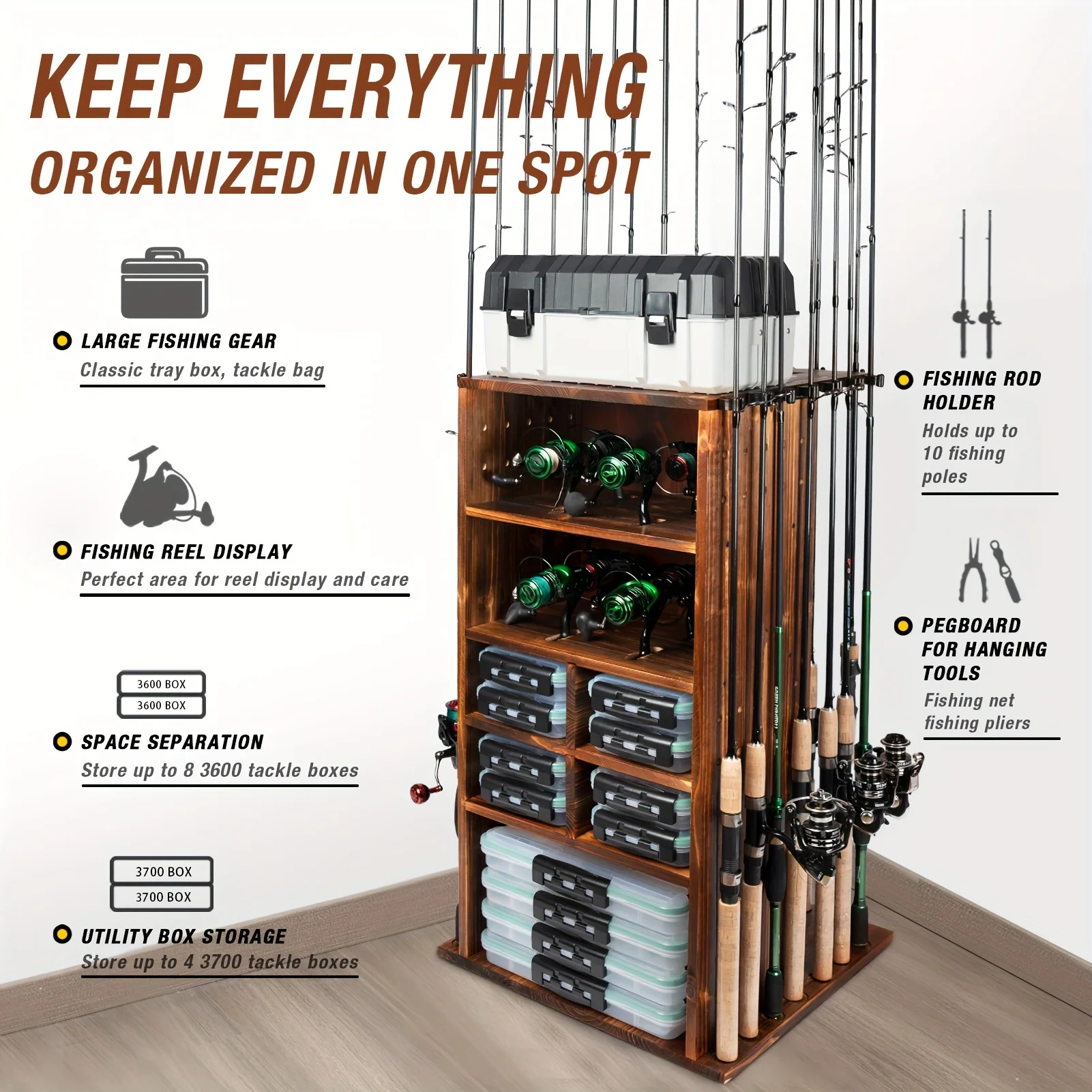 أصحاب قصبة الصيد للمرآب 360 درجة الدورية قصبة صيد خشبية أصحاب قضيب رف تخزين ما يصل إلى 10 قضبان