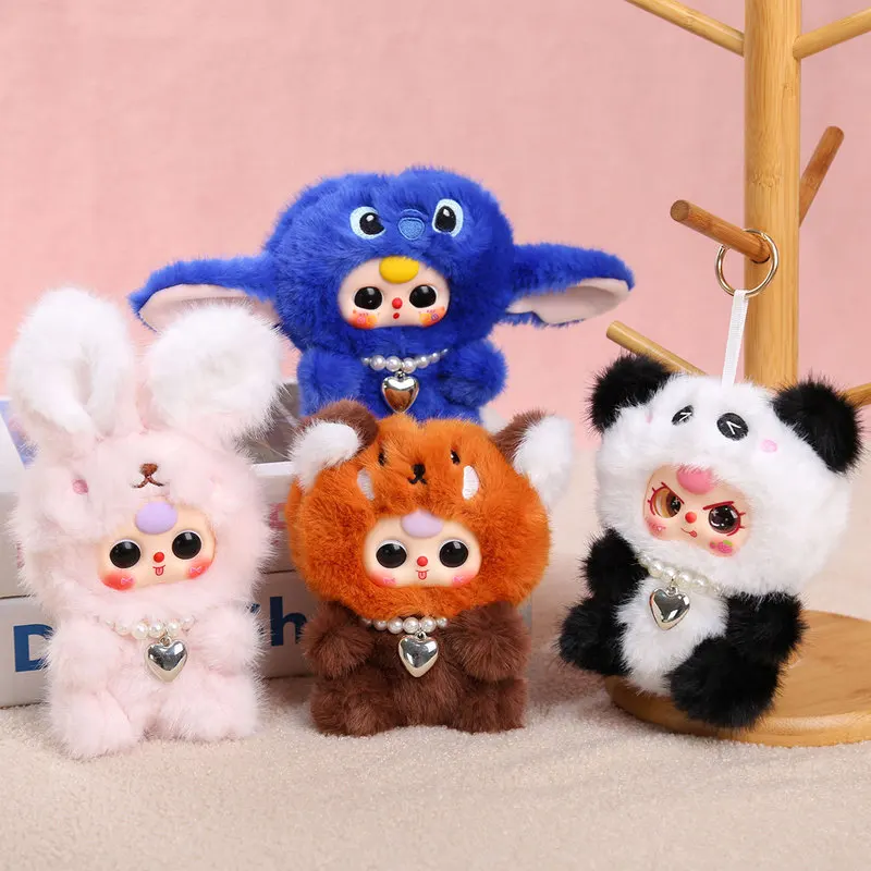 Nuevo lindo bebé de dibujos animados tres conejos llavero de peluche Animal transformable juguete de peluche Adorable Mini muñeca dulce regalo para niñas