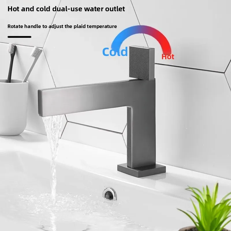 Minimalist gunmetal gray bathroom brass basin waterfall faucet hot and cold washbasin washbasin under counter bathroom
