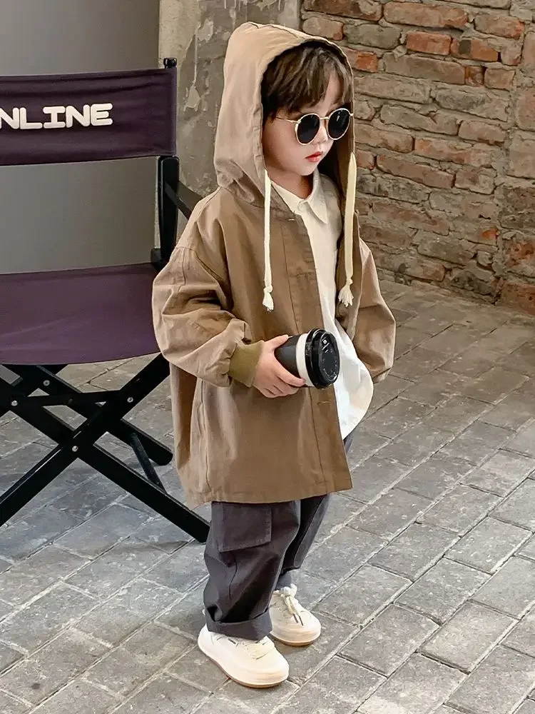 Trench Outerwear Hooded 2023 Spring Zipper Cotton Clean Simple Fashion Solid Soft Comfortable Popular Designable Boys Kids