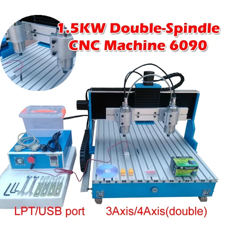 

Double-spindlecnc Machine 6090 Linear Guide Rail Engraving Milling Machine Two Spindles CNC Router LY CNC 6090L-1.5KW 3axis 4axi