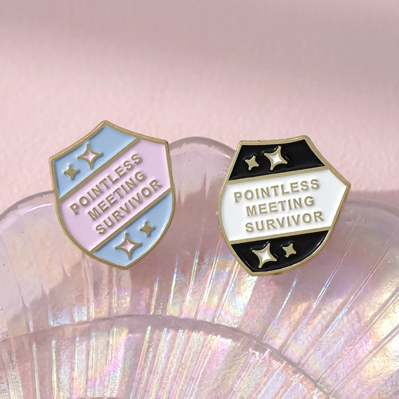 Pointless Meeting Survivor Enamel Pins Custom Shield Metal Brooches Accessories Lapel Shirt Backpack Badges Fashion Jewelry Gift