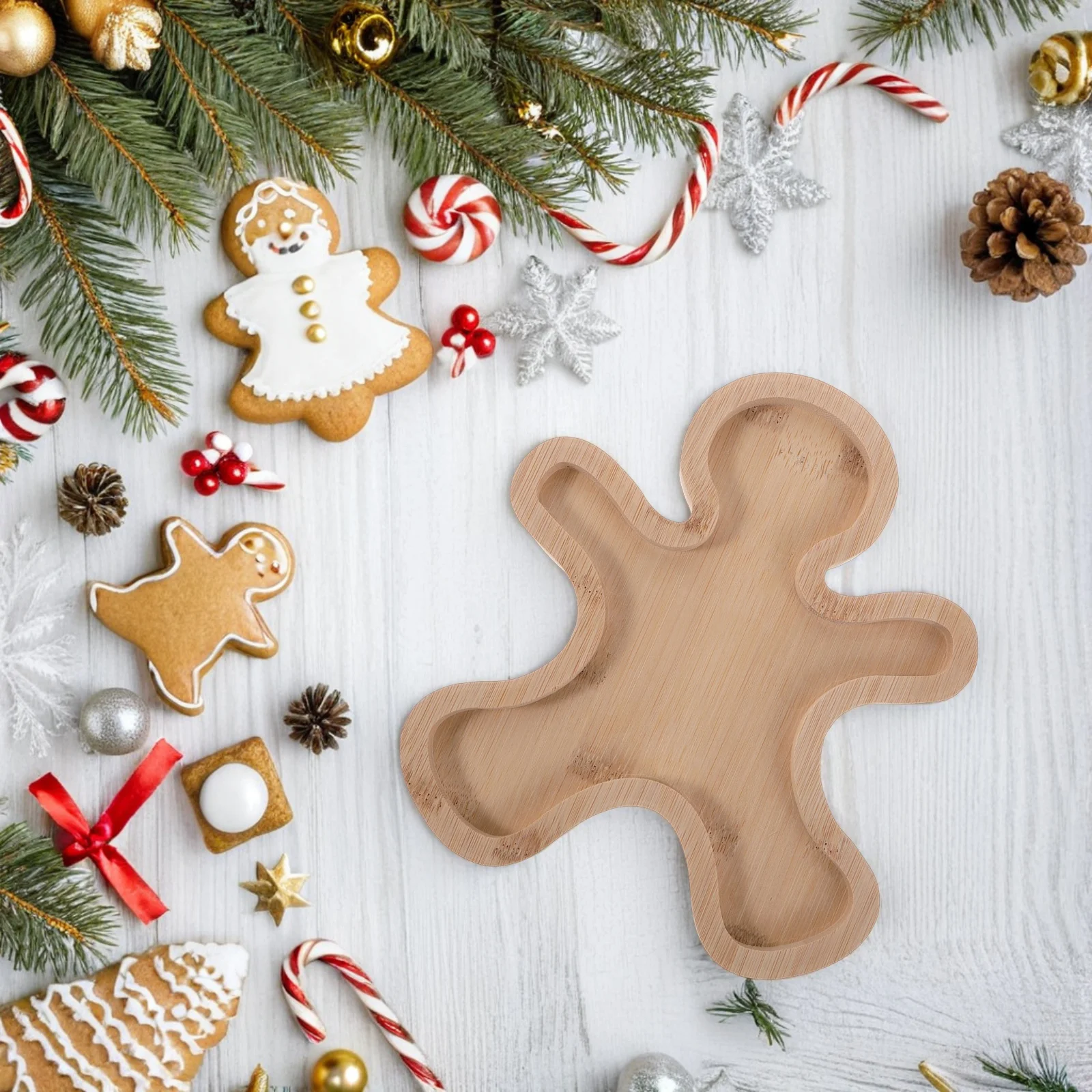 

Gingerbread Man Wood Tray Holiday Serving Platter Candy Dish for Christmas Snacks Desserts Festive Food Presentation