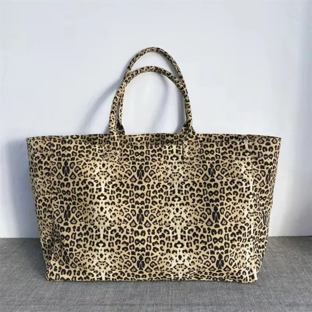 Luxury Leopard Large Canvas Tote Bag Large Capacity Animal Print Shopper Handbag Women Designer Casual Shopping Shoulder Bag