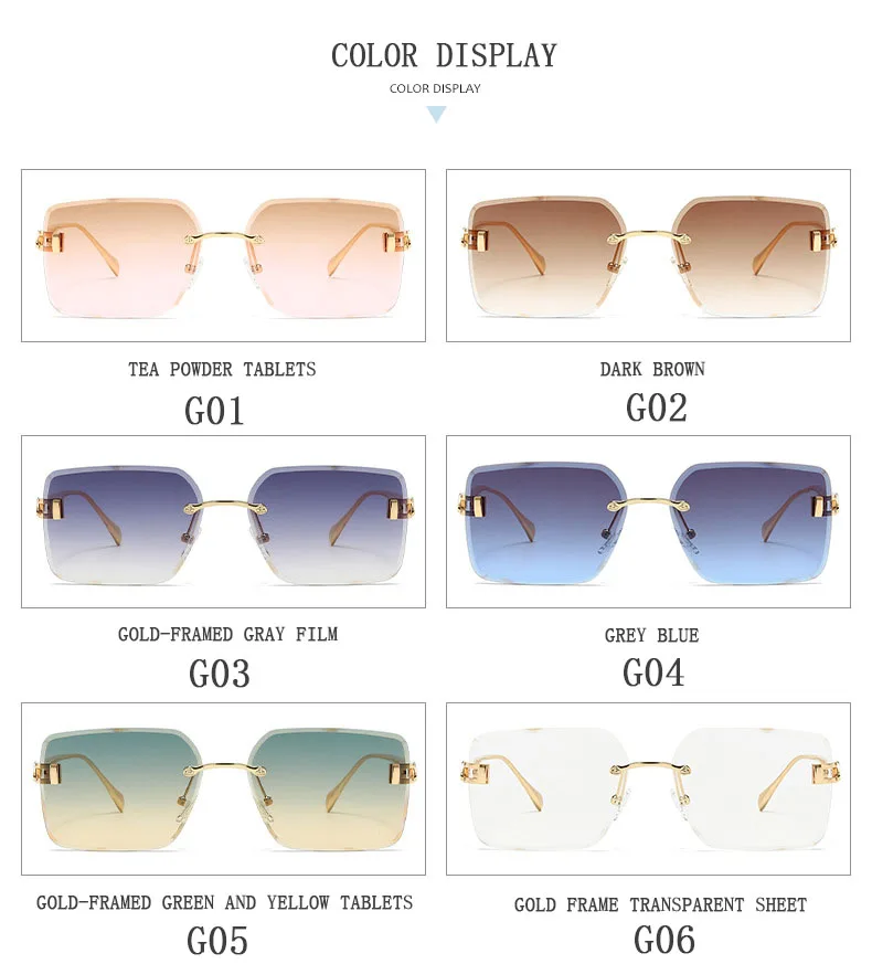 2023 randlose Sonnenbrille Frauen Trendy Vintage Quadratische Mode Gläser Sonnencreme Lentes De Sol Mujer Lunette Soleil Femme Zonnebril – Detail 16