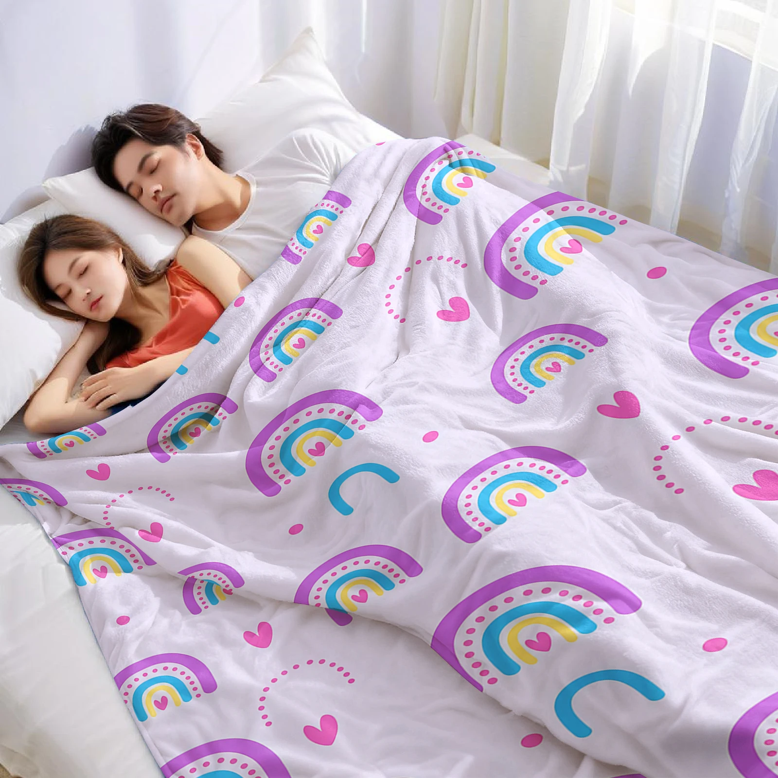 Lilac Pastel Rainbow Heart Ultra Soft Sherpa Fleece Blanket Fluffy Warm Halloween Cozy Throw for Sofa Couch Bedroom All season