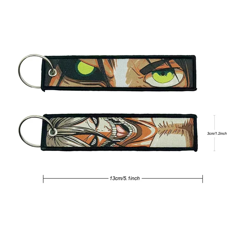 Anime giapponese Attack on Titan portachiavi per moto auto chiave Fobs portachiavi ricamo portachiavi per uomo donna accessori regalo