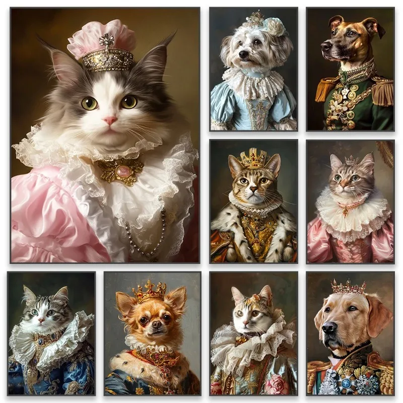 ملصق صورة الحيوانات الأليفة الملكية شخصية عصر النهضة قماش اللوحة يطبع هدية ديكور غرفة القط