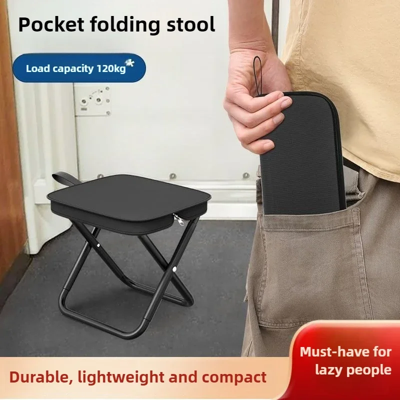 Outdoor folding pencil case, small horse tie pocket stool, portable fishing stool, camping, tourism, leisure handbag chair