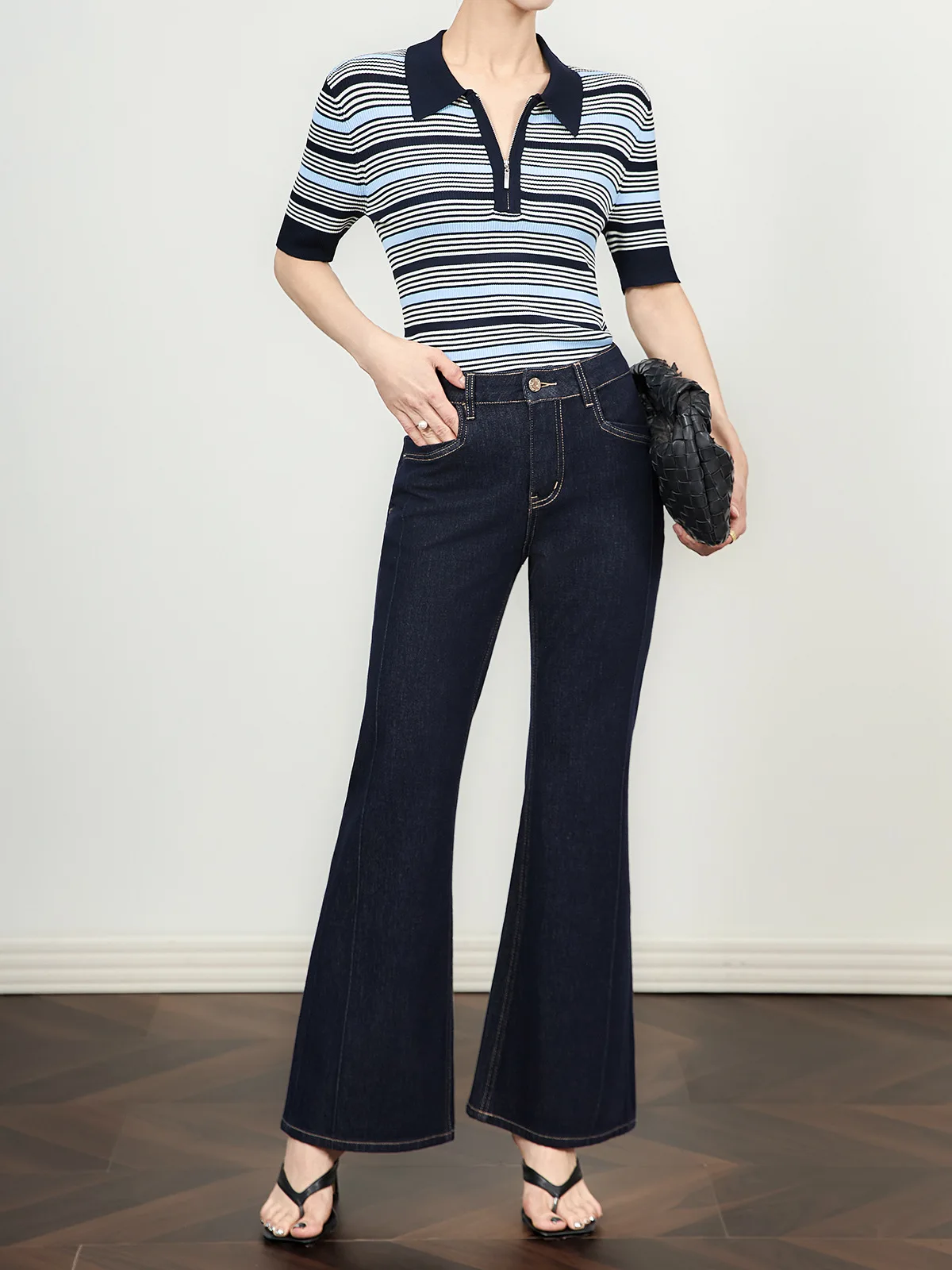 ZJYT Women Fashion Flare Pants Cotton Jeans Vintage Blue High Waist Casual Streetwear Full Length Denim Trousers Female